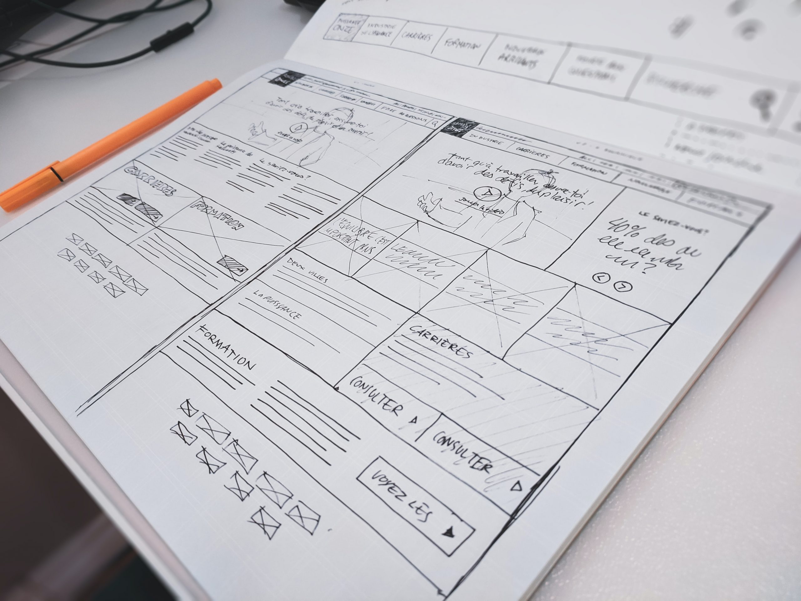 Website design drawing wireframe